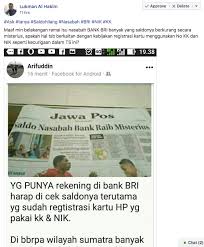 Visi unit brivisi unit bri adalah menjadi lembaga keuangan dengan reputasi international, tumbuh sehat melalui penyediaan jasa perbankan untuk. Salah Cek Saldo Rekening Di Bank Bri Terutama Yang Sudah Registrasi Hp Menggunakan Kk Dan Nik Turnbackhoax Id