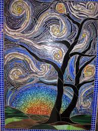 My Latest Glass Mosaics Created For Grout Manufacturer Featuring Their Line Of Dazzle Grout Inspired By Desi Starry Night Van Gogh Mosaic Art Mosaic Portrait