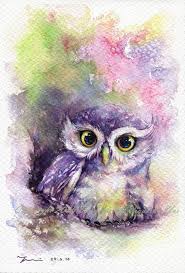 Imprimer Arc En Ciel Aquarelle Hibou 75 X 11 Owl Watercolor Bird Art Owl Painting