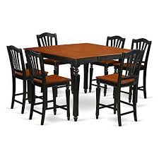 East West Furniture Chel7 Blk W 7 Piece Counter Height Table Set Counter Height Table Sets Solid Wood Dining Set Square Pub Table
