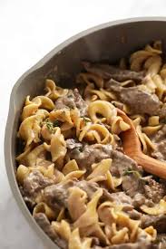 Loaded with tender slices of beef, onions and mushrooms, it's a russian comfort food that's won over the culinary world. Easy Beef Stroganoff Ready In 30 Minutes Fit Foodie Finds