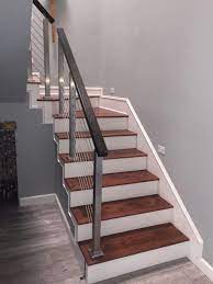 Example of winder stairs with a simple handrail supported by three. Project 176 Cable Railing Project Winder Treads Stairsupplies