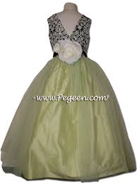 Black And White Junior Bridesmaid Dresses Black And White Damask With Citrus Tulle Junior Bridesmaids Dress With Images Dresses Green Flower Girl Dresses Flower Girl Dresses