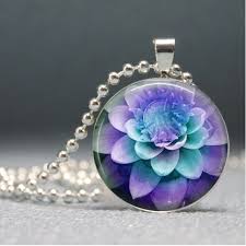 Blue And Purple Dahlia Flower Photo Necklace Purple Love Purple Dahlia Blue And Purple
