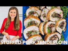 A Juicy Stuffed Pork Tenderloin Loaded With Mushrooms And Bacon This Pork Roulade Looks Fancy But It Is A Stuffed Pork Tenderloin Pork Roulade Pork Tenderloin