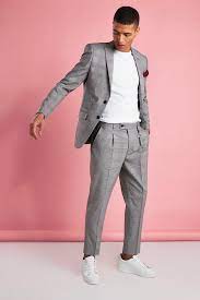 How to buy best mens 3pc suits. Men S Skinny Fit Check Blazer With Chain Boohoo In 2021 Streetwear Men Outfits Fashion Suits For Men Blazer Outfits Men