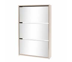 Idimex banc de rangement juna meuble à chaussures coffre avec 2 portes, bois de paulownia blanc style vintage ethnique bohême a. Vidaxl Meuble A Chaussures 3 Etageres Miroir 63 X 17 X 102 5 Cm Chene Vidaxl Fr