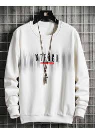 White Ntergr Pattern Print Round Neck Sweatshirt Casual Tees Men Mens Tees Fashion Mens Fashion Sweaters