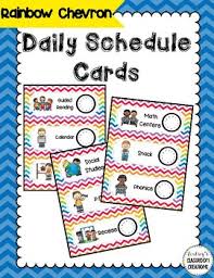 Daily Schedule Cards Pocket Chart Ready Rainbow Chevron