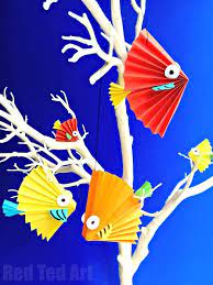Paper Fan Fish Red Ted Art Make Crafting With Kids Easy Fun Paper Fish Under The Sea Crafts Sea Crafts