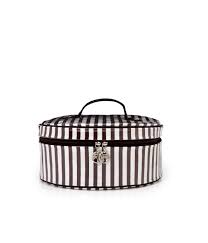 Brown White Stripe Extra Large Hat Box Cosmetic Bag Designer Cosmetic Cases