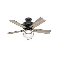 Hunter 54149 Matte Black Cedar Key 44 5 Blade Indoor Outdoor Ceiling Fan Remote Control And Led Light Kit Included Lightingdirect Com