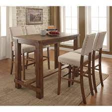 Costway 3 pcs counter height dining set faux marble table 2 chairs kitchen bar furniture. Contemporary Natural Tone 5 Piece Bar Table Set Ivory Modern Rustic Rectangle Veneer Wood Fi Pub Table Sets Counter Height Dining Table Bar Height Dining Table