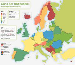 This is a list of countries by estimated number of privately owned guns per 100 persons. Guns Per 100 People In Europe Europe