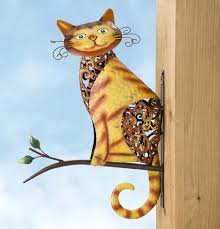 Outdoor Metal Wall Decor Art Sculpture Cat On A Branch Patio Garden Post Hanging Outdoor Metal Wall Decor Sculpture Art Metal Wall Decor