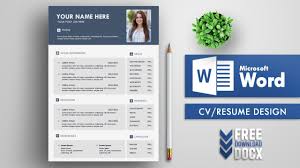 Creative Cv Resume Template Design In Microsoft Word Free Docx Youtube