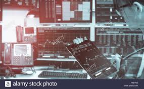 Double Exposure Of Business Woman Holding Blank Tablet For