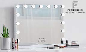 This makeup mirror has 15 led light bulbs with adjustable brightness, including warm yellow, daylight and cool white 3 different lights , allowing you to accomplish a flawless makeup even at night. Amazon Com Fenchilin Large Vanity Mirror With Lights Hollywood Lighted Makeup Mirror With 15 Dimmable Led Bulbs For Dressing Room Bedroom Tabletop Or Wall Mounted Slim Metal Frame Design White