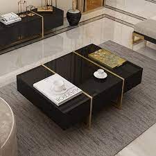 Rectangular Coffee Table White Black Coffee Table With Drawers Table With Storage Gold Metal Gold Coffee Table Coffee Table With Drawers Black Coffee Tables