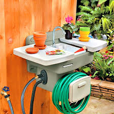 Outdoor garden sink with hose reel brylanehome holder white sinks. This Garden Hose Sink Gives You An Instant Outdoor Sink With No Extra Plumbing Required