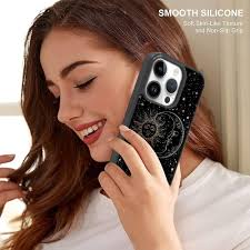 tharlet for iPhone 15 Pro Max Case, Tire Outline Moon and Sun Cute Pattern  with iPhone 15 Pro Max Case + Screen Protector Stars iPhone 15 Pro Max Case  for Girls Women