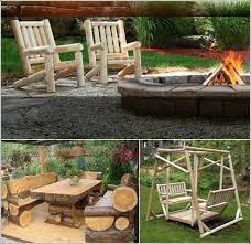 Log Furniture Consisting Of Chairs Benches Table And Swing Outdoor Furniture Design Rustic Log Furniture Log Furniture