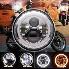 Chrome 7 Led Projector Headlight Bulb Halo Angel Eye For Harley Jeep Led Motorcycle Headlight Cafe Racer Parts Motorcycle Headlight