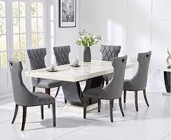 Shop wayfair for all the best white kitchen & dining tables. White Marble Dining Table 6 Pattern Backed Chairs Homegenies