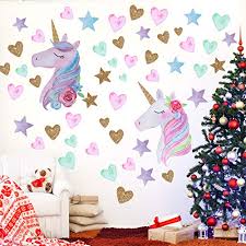 This unicorn wall decor features the look of planks with a white finish. 2 Pieces Large Size Unicorn Wall Decal Unicorn Decor Unicorn Wall Stickers Colorful With Heart Flower For Kids Bedroom Nursery Room Living Room Decor Color Set 2 Pricepulse
