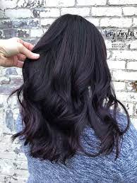 The dark roots effortlessly blend out to a deep purple that is so strong at the tips. Deep Dark Brunette Eggplant Color By Amy Ziegler Hair Styles Violet Hair Hair Color Dark