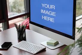 Imac On Office Desk Mockup Mediamodifier Online Mockup Generator Office Desk Mockup Desk