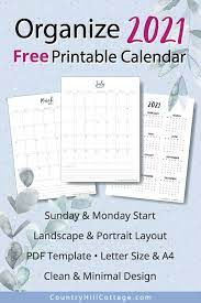Us letter but easily resizable. 2021 Free Printable Monthly Calendar Vertical Horizontal Layout