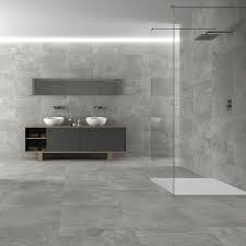 Contemporary grey bathroom tiles design. Bathroom Idea Tiles Black Floor Tiles Bathroom Tile Designs Concrete Bathroom