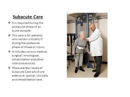 What regulations apply to subacute care? Levels Of Intensity A Variety Of Services Are Now Available To Address The Varied Requirements From Basic Personal To The More Specialized Sub Acute Long Ppt Download