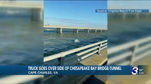 One of the longest bridge tunnels in the world at 17.6 miles. Truck Goes Over The Side Of The Chesapeake Bay Bridge Tunnel