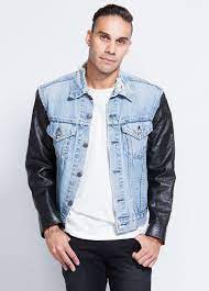 This Levi S Vintage Inspired Denim Jacket Features Leather Sleeves That Give It The Perfect Edge 50 Cotton 50 Leather 27 Jackets Denim Jacket Menswear