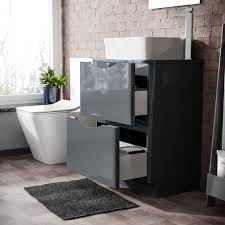 Merton Grey 600mm Bathroom Freestanding Vanity Unit With Square Ceramic  Countertop 485mm Basin