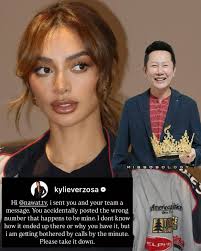 Kylie Versoza naalarma dahil kinalat ni Nawat ang contact number. Kylie  Verzosa message to Nawat: "Hi @nawattv, i sent you and your team a message.  You accidentally posted the wrong number that