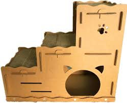 This cat condo features white plush and tan sisal for a variety of scratching surfaces. Seny Cardboard Cat House With Cat Scratcher Three Story W30 X D14 X H26 Beds Furniture Cats Apeur Eu