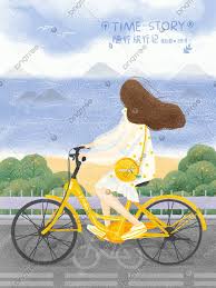 環境保護自転車自転車女の子 サイクリング 長い髪のなびく 海辺 illustration image on pngtree ロイヤリティフリー 自転車ガール イラスト イラスト画像