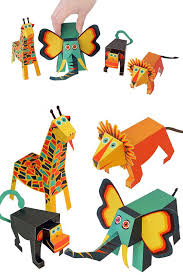Jungle Animals Paper Toys Diy Paper Craft Kit 3d Paper Animals 4 Animals In 2020 Paper Toys Diy Paper Toys Template Paper Animals