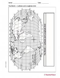 latitude and longitude map geography printable 3rd 8th grade teachervision