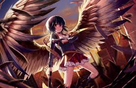 The great collection of black angel anime wallpaper for desktop, laptop and mobiles. Black Hair Boots Building Choker City Feathers Gun Kin Toki Original Red Eyes Skirt Weapon Wings Konachan Com Konachan Com Anime Wallpapers