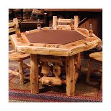 Cedar 6 Sided Poker Table Game Table And Chairs Octagon Poker Table Rustic Log Furniture