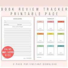 Book Review Tracker Reading List Reading Log Book Review Reading Wishlist Book Log Library Printable Book Log Reading Journal Journal Printables