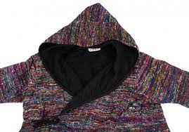 Asha By Mds Silk Tweed Hoodie Coat Multi Color M Playful