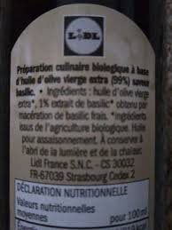 Huile D Olive Saveur Basilic Lidl