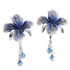 Fj00235 Franz Porcelain Jewelry Blue Iris Beautiful Earrings Exclusive Art Beautiful Earrings Porcelain Earrings Jewelry