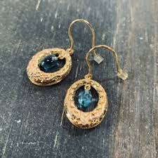 10k rose gold blue bead dangle earrings