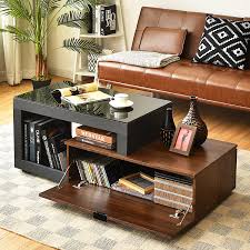 Find a great selection of wood coffee tables, metal accent tables, storage tables & more. Buy Giantex Coffee Table Modern Cocktail Table With Glass Top Storage Compartment 2 Tier Rectangular Wood Center Table With Shelf 47 5 Tea Table For Living Room Office Rustic Brown Black Online